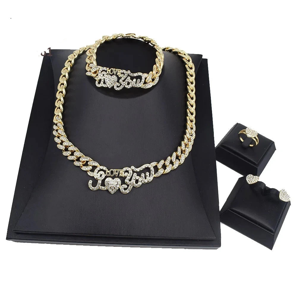 T0261 Fashion Women'S 18K Gold Plated 4Piece I Love You Jewelry Set