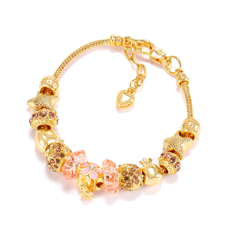 18K Gold Plated Crystal Ball Flower Charms Bracelet