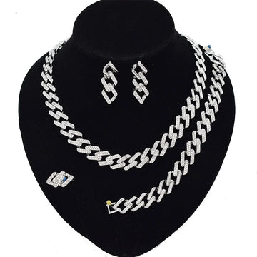 T0253 Silver Color Women'S Charming Jewelry Set Hip Hop Style Cuban Chain Jewelry Set