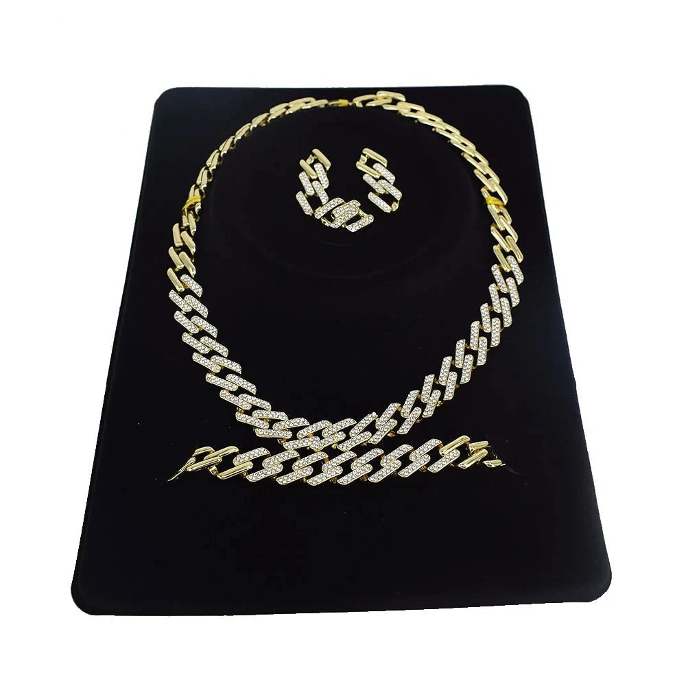 T0253 Simple Design 18K Gold Plated Women'S Charming Jewelry Set Hip Hop Style Cuban Chain Jewelry Set