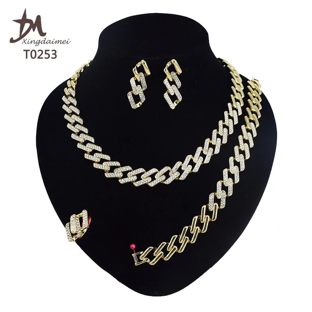 T0245 High Quality 18K Gold Plating Jewelry Women Jewelry Set 14K Gold Plating Diamond XOXO Jewelry Set