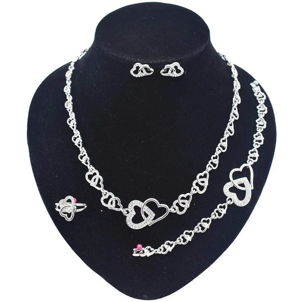 T0280 High Quality Silver Heart 4Piece Silver Jewelry Set