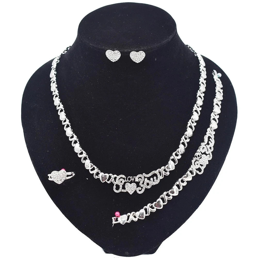 T0279 High Quality Silver Color Fishbone 4Piece I Love You Jewelry Set Big Set African Jewelry