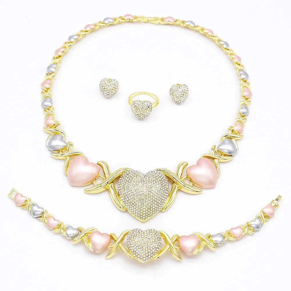 T0311 High Quality USA Latest Design XOXO BIG Heart 3 Colors Fashion Diamond Jewelry Set