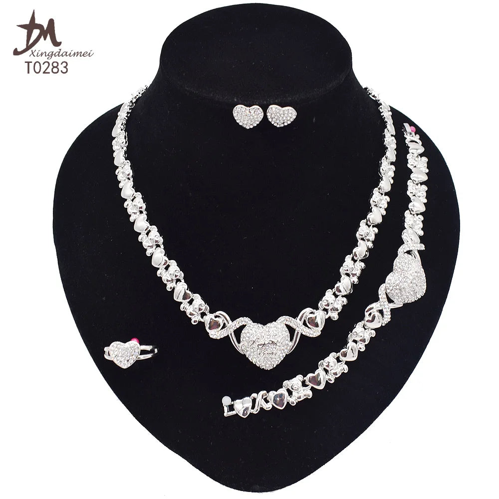 T0245 High Quality 18K Gold Plating Jewelry Women Jewelry Set 14K Gold Plating Diamond XOXO Jewelry Set