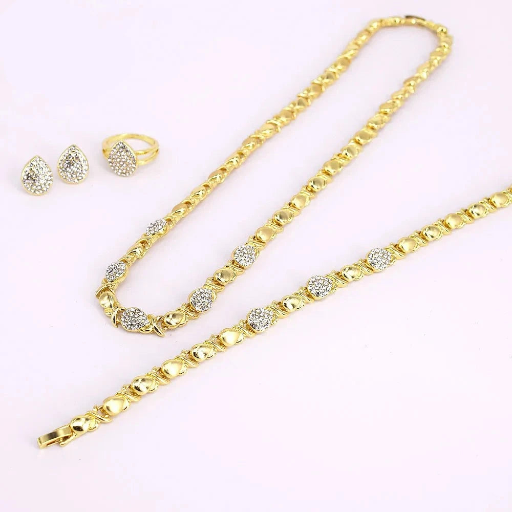 T0223 New Design Hot Sale 18K Gold Water Drop Diamond Jewelry Set