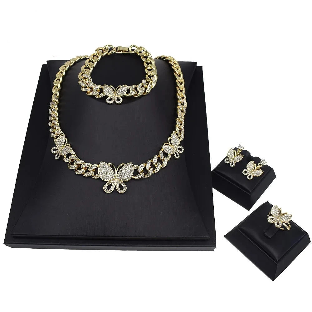 T0260 Hot Sale 2023 Hip Hop Butterfly 18K Gold-Plated Jewelry Set 18K Gold Jewelry Sets