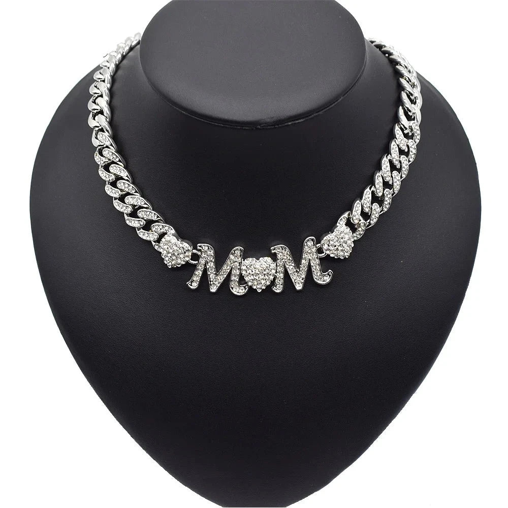 T0308 Cuban Chain Mom Gift High Quality Silver Color XOXO MOM Jewelry Set