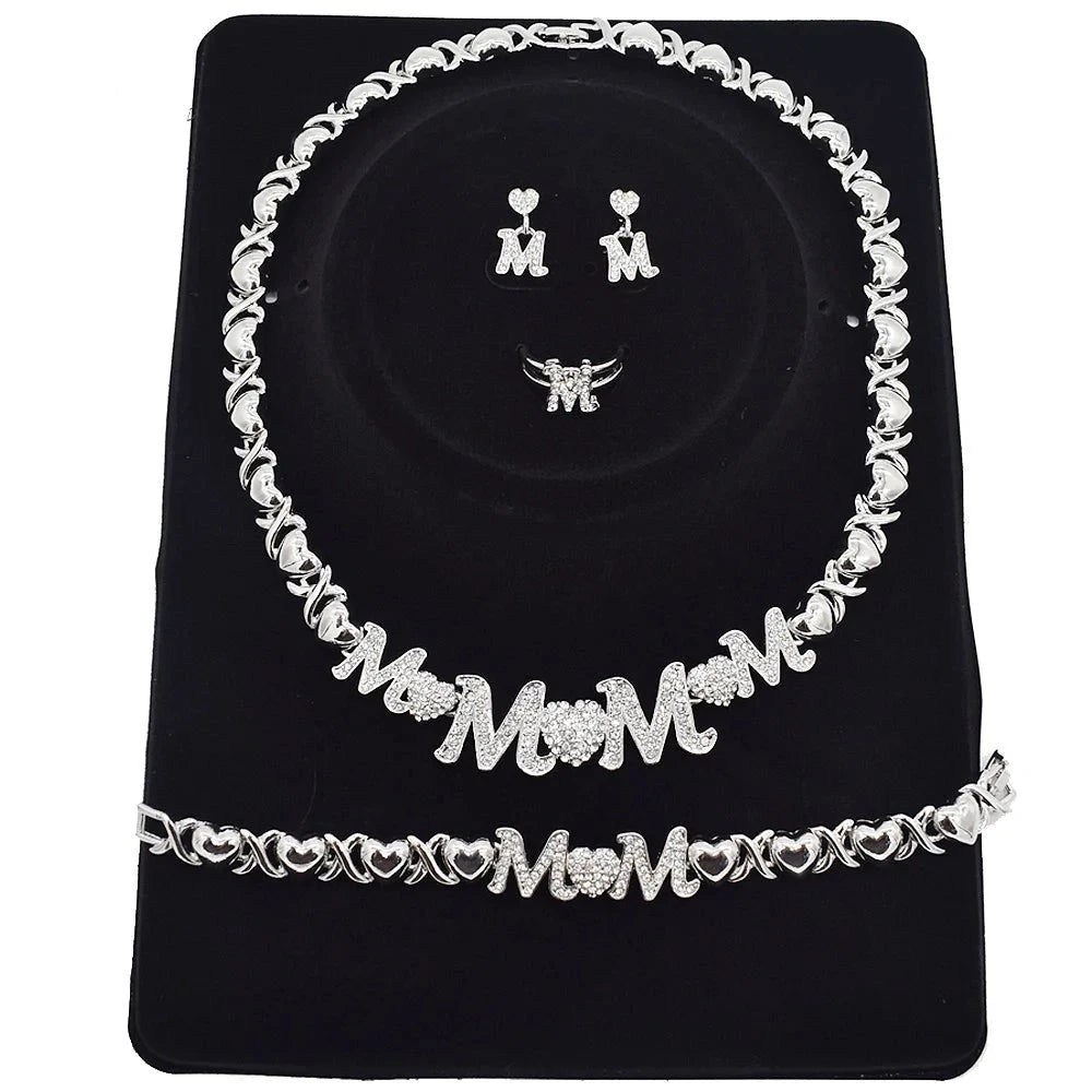 T0276 Mom Gift High Quality Silver Color XOXO MOM Jewelry Set