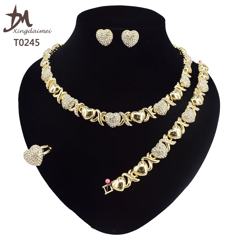 T0245 High Quality 18K Gold Plating Jewelry Women Jewelry Set 14K Gold Plating Diamond XOXO Jewelry Set