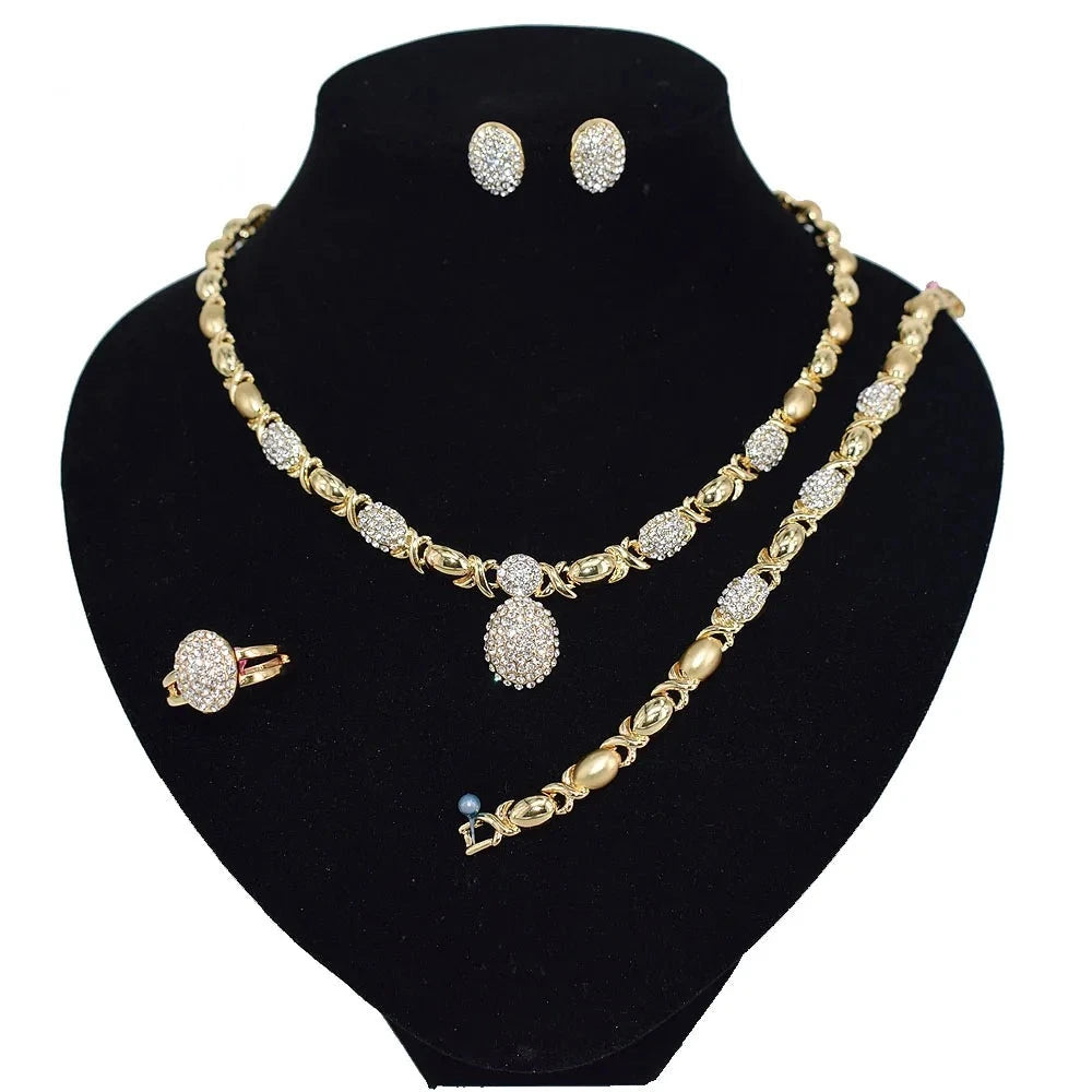 T0229 American High Quality 18 K Gold-Plated Diamond Jewelry Set