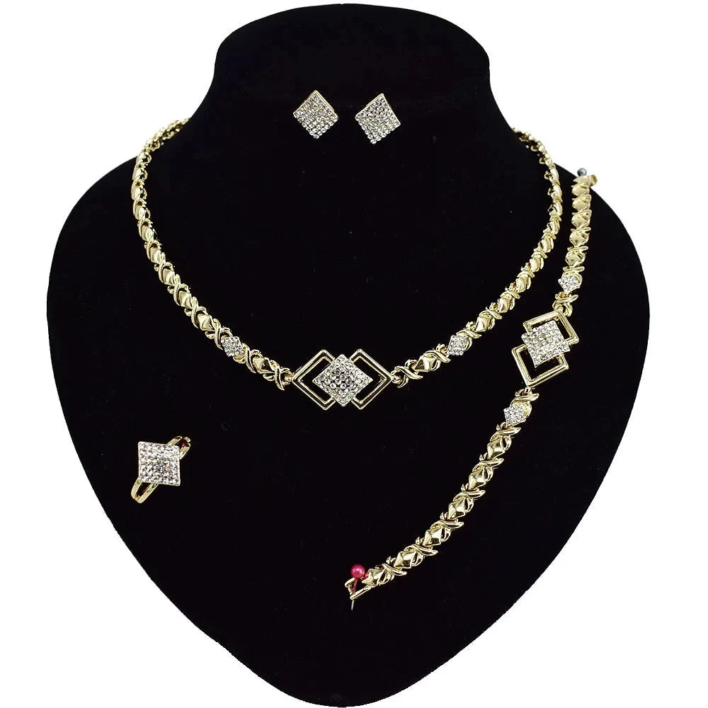 T0245 High Quality 18K Gold Plating Jewelry Women Jewelry Set 14K Gold Plating Diamond XOXO Jewelry Set