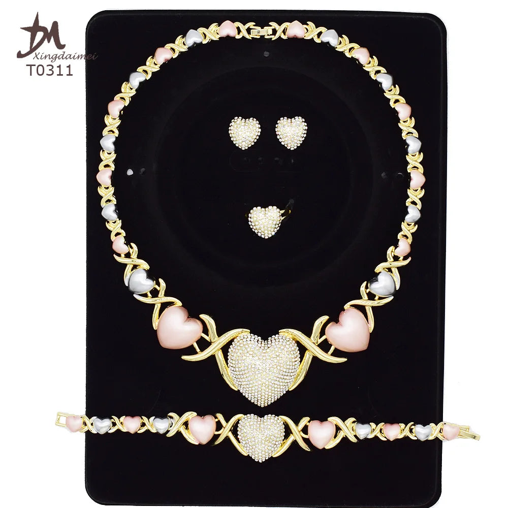 T0311 High Quality USA Latest Design XOXO BIG Heart 3 Colors Fashion Diamond Jewelry Set