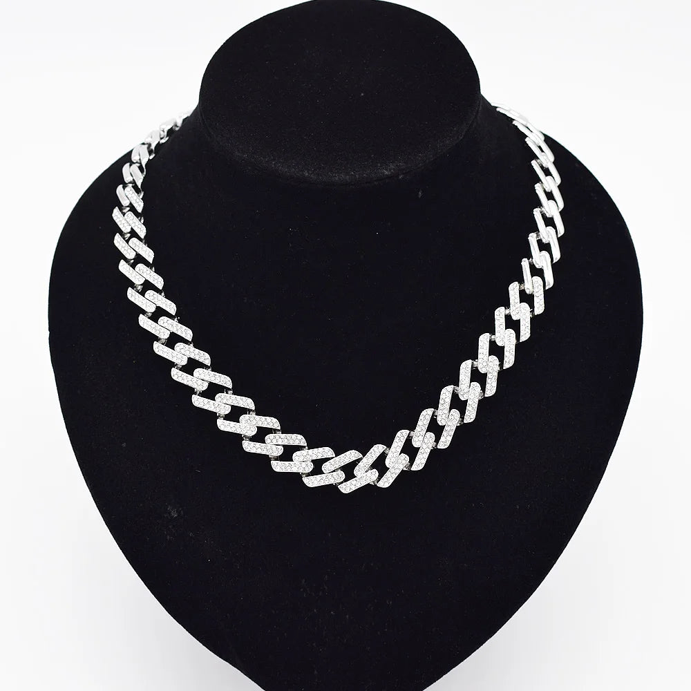 T0253 Silver Color Women'S Charming Jewelry Set Hip Hop Style Cuban Chain Jewelry Set