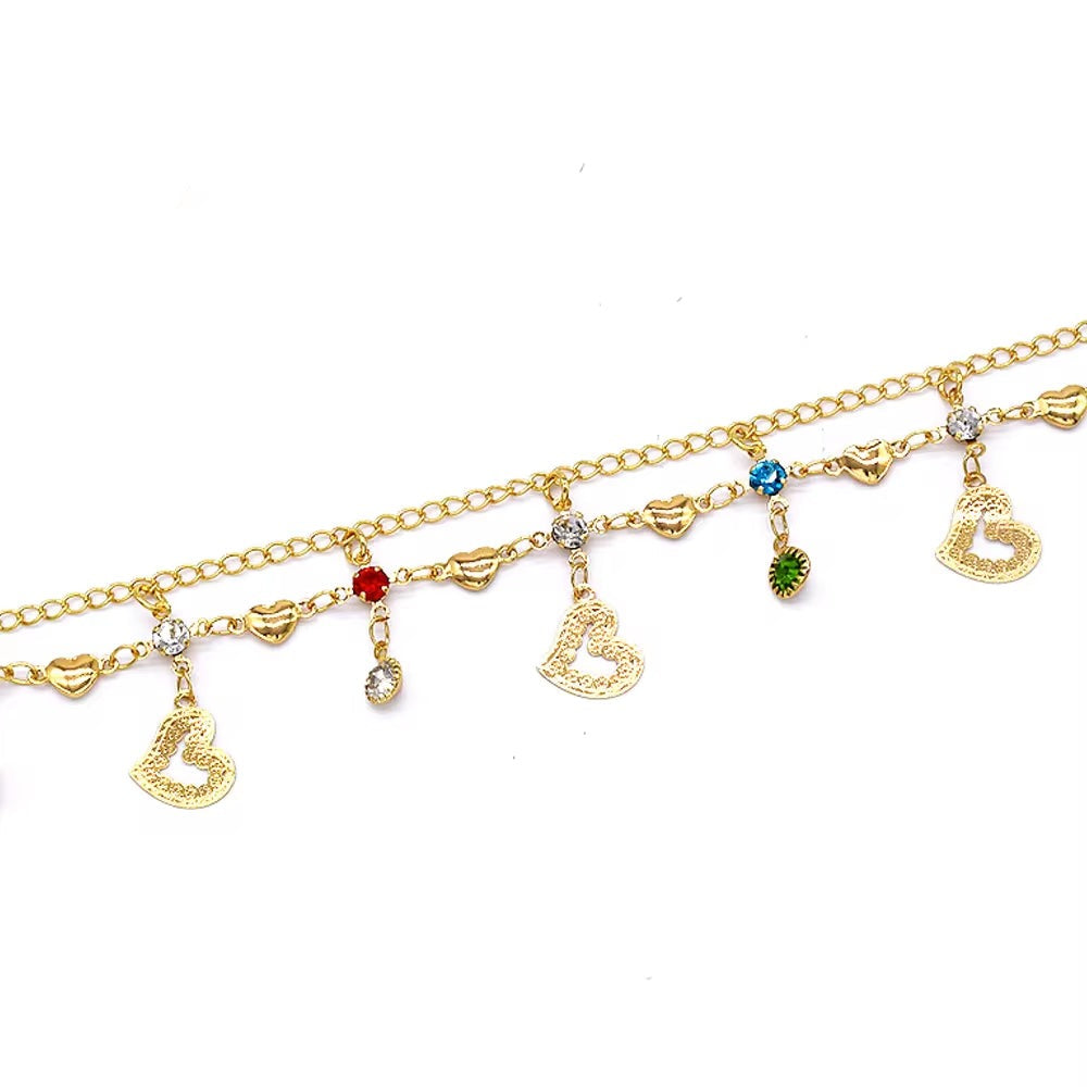 S0340 Wholesale Costom Personalized Double Chain Heart Women Anklet Bracelet Gem Heart Anklet