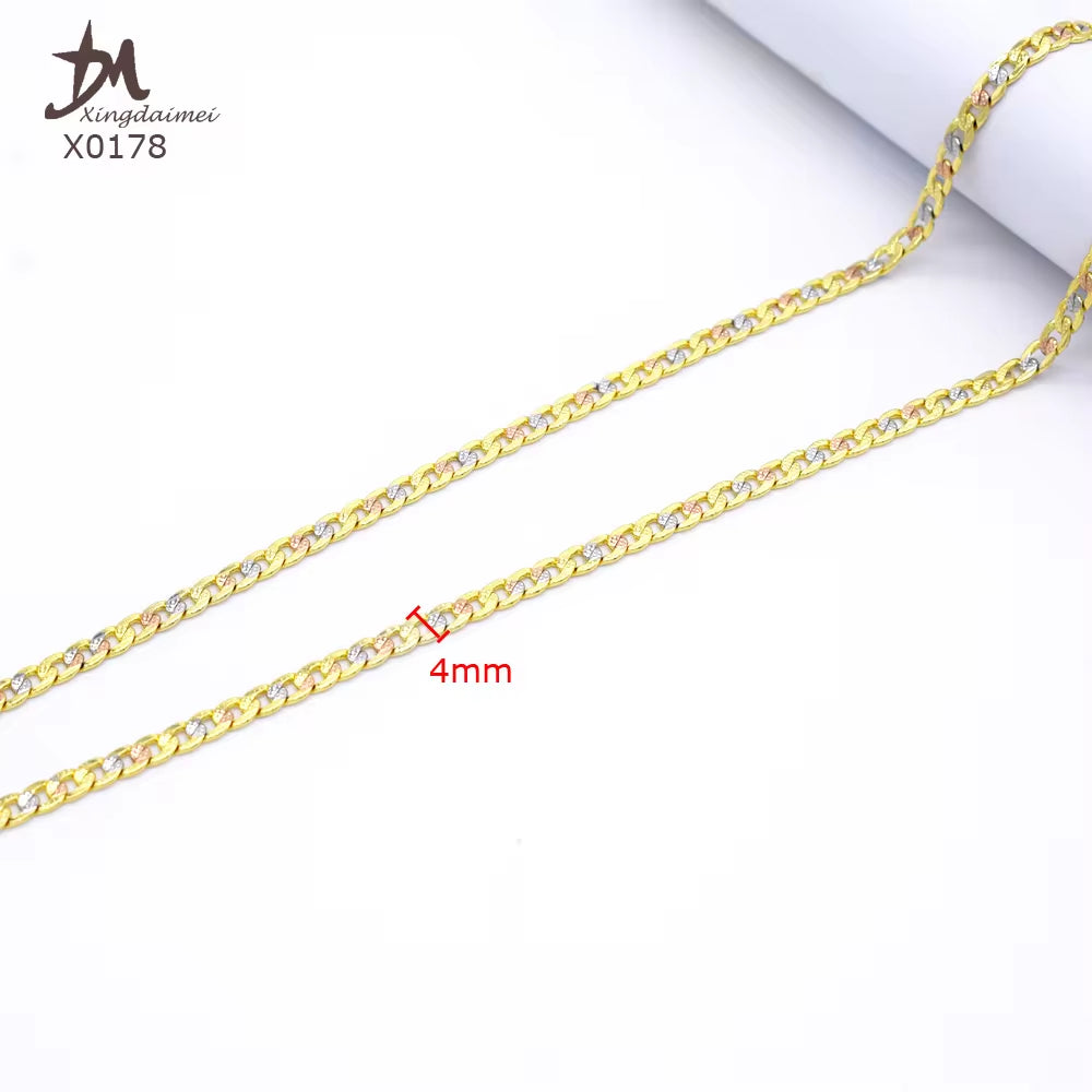 X0178 Wholesale Three Color Chain Necklace High Quality 18K Gold Plated 24 Inch Jewellery Necklace