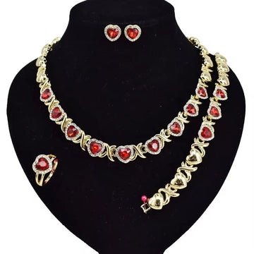 T0266 Free Shipping New Design High Quality 18K Gold Plated Valentine'S Day Gift Ruby Jewelry Set