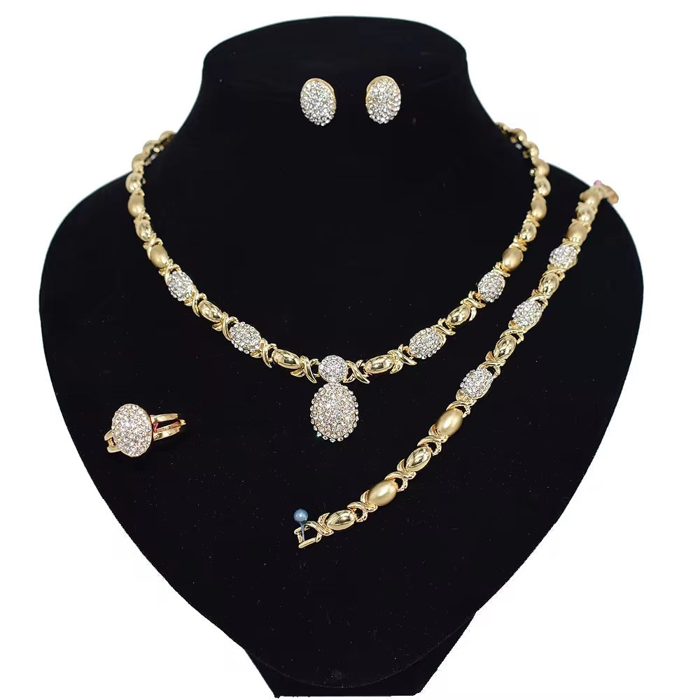 T0224 American Hot Sale High Quality X Water Drop 18 K Gold Plated Jewelry Set