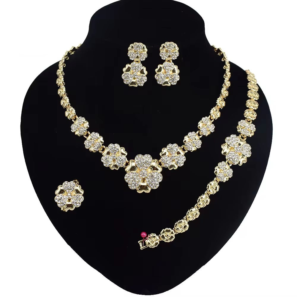 T0258 Wholesale Fashion Women'S 18K Gold Plated 4Piece Flower Jewelry Set Gold Set Fashion Jewelry