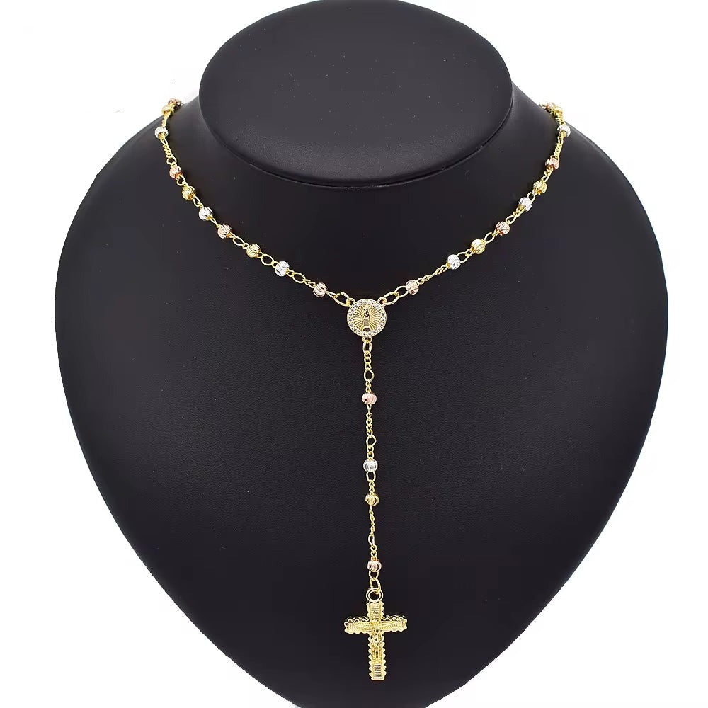 Z019 Gold Rosary Necklace Wholesale Three Colors Zircon Religious Jewelry Rosary Beaded Necklace