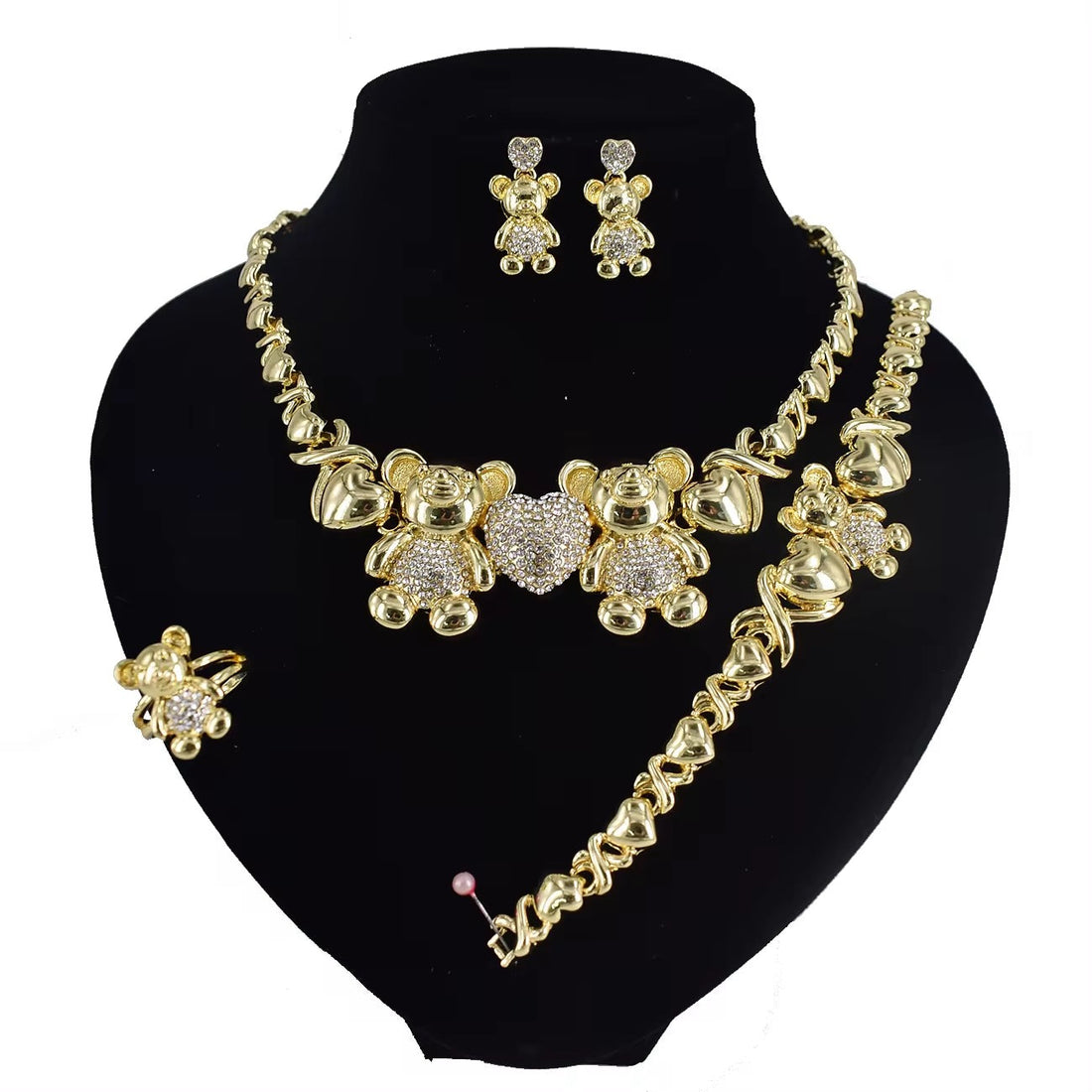 T0255 Women Jewelry Set 18K Gold-Plated Big Teddy Bear Jewelry Set