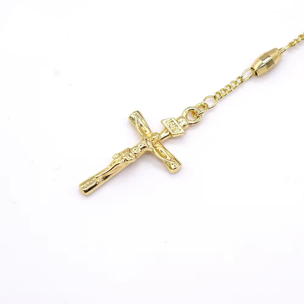 Z038 Gold Rosary Necklace Wholesale Three Colors Holy Father Rosary Beaded Zircon Virgin Mary Necklace