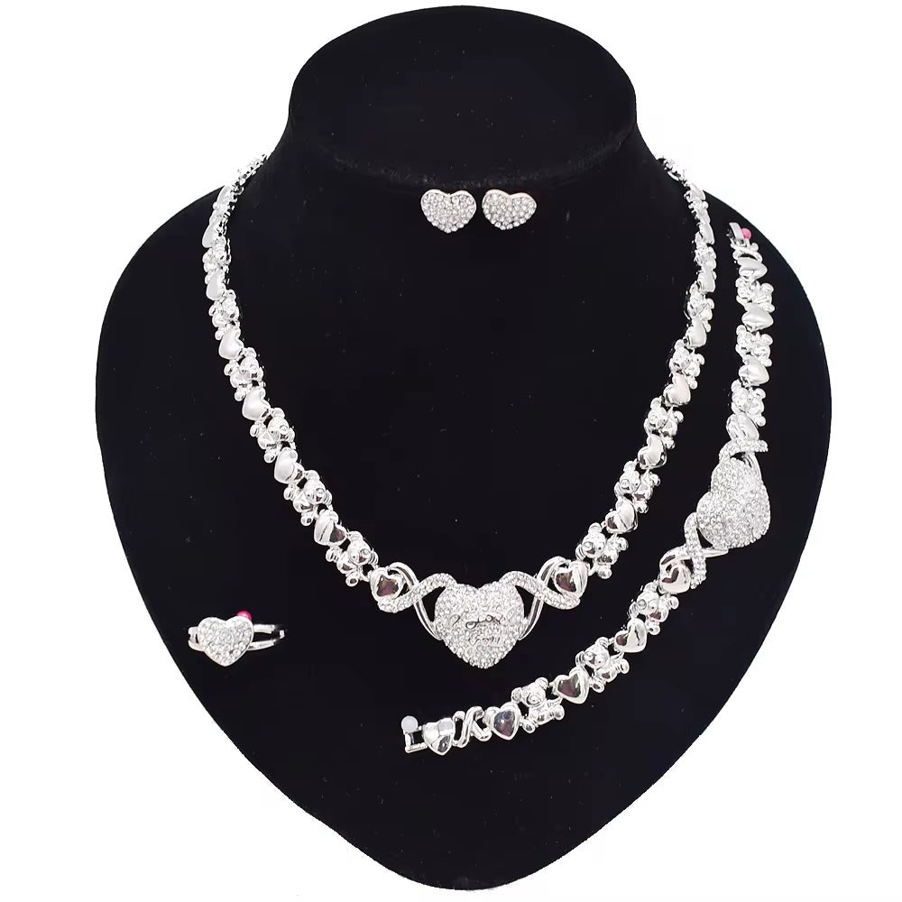 T0283 High Quality Silver Color Fishbone 4Piece I Love You Jewelry Set Big Set African Jewelry