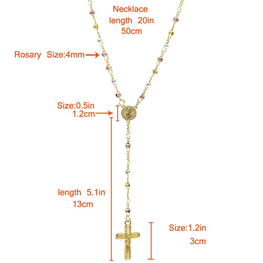 Z019 Gold Rosary Necklace Wholesale Three Colors Zircon Religious Jewelry Rosary Beaded Necklace