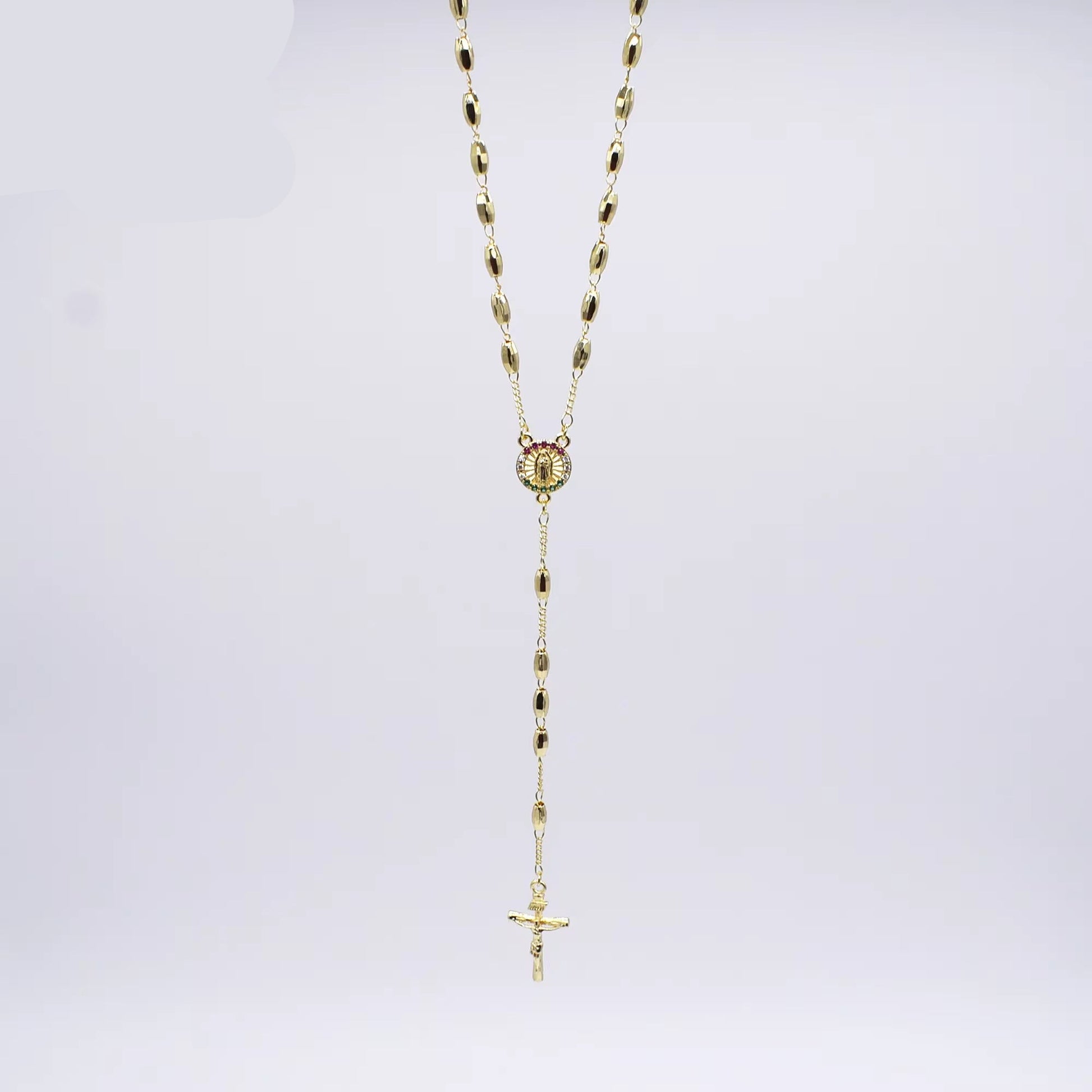 Z038 Gold Rosary Necklace Wholesale Three Colors Holy Father Rosary Beaded Zircon Virgin Mary Necklace