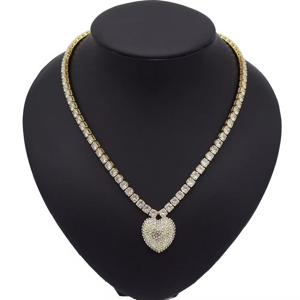 T0293 Free Shipping High Quality 18K Gold-Plated Zircon Necklace Heart-Shaped Jewelry Set