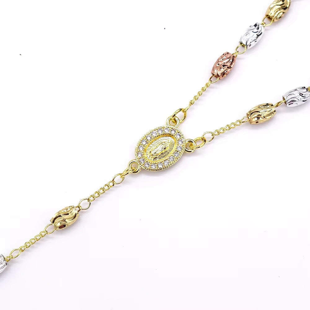 Z029 Gold Rosary Necklace Wholesale Three Colors Holy Father Rosary Beaded Zircon Virgin Mary Necklace