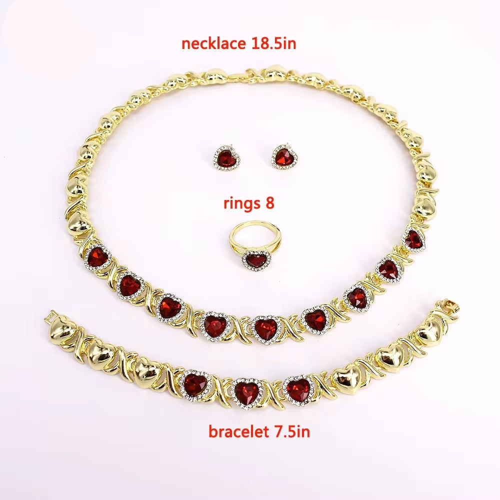 T0266 Free Shipping New Design High Quality 18K Gold Plated Valentine'S Day Gift Ruby Jewelry Set