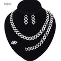 T0253 Silver Color Women'S Charming Jewelry Set Hip Hop Style Cuban Chain Jewelry Set