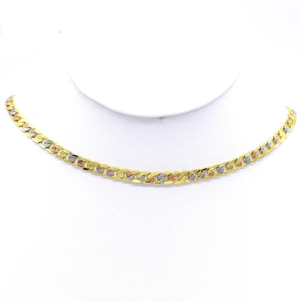 X0178 Wholesale Three Color Chain Necklace High Quality 18K Gold Plated 24 Inch Jewellery Necklace