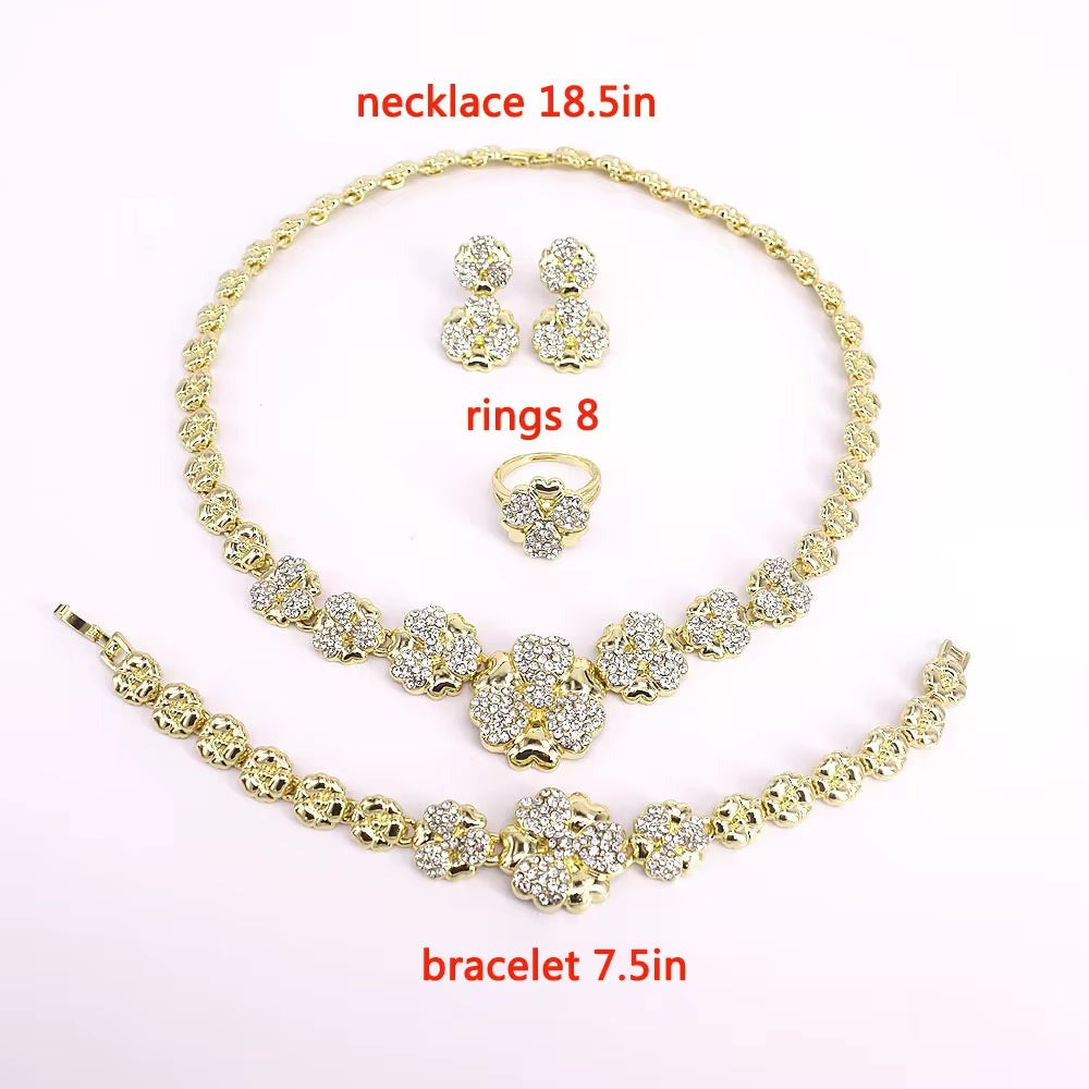 T0258 Wholesale Fashion Women'S 18K Gold Plated 4Piece Flower Jewelry Set Gold Set Fashion Jewelry