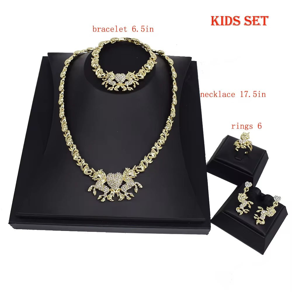 T0269 Fashion Kids Jewelry Set 14K Gold Plated Girl Cute Unicorn Jewelry Set