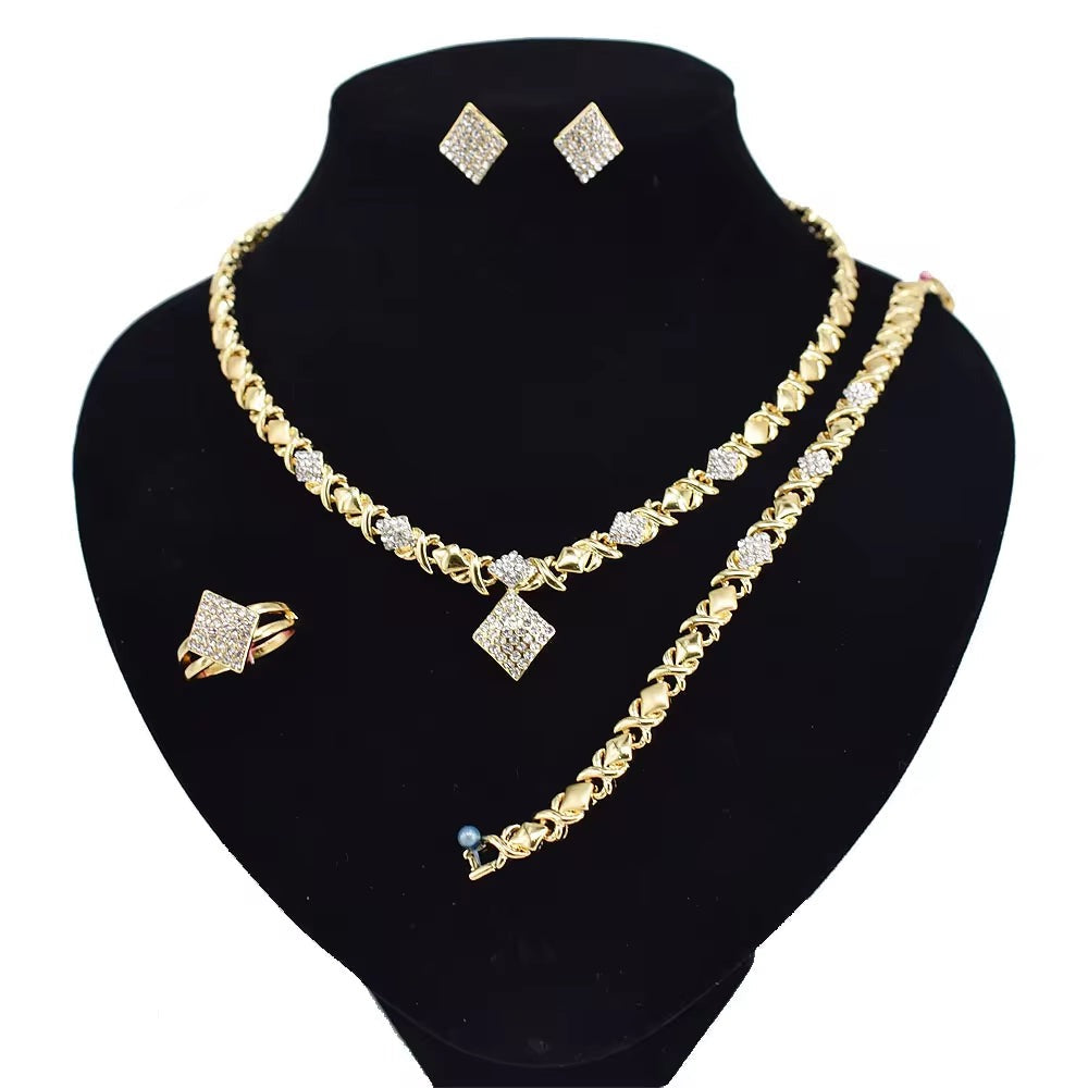 T0224 American Hot Sale High Quality X Water Drop 18 K Gold Plated Jewelry Set