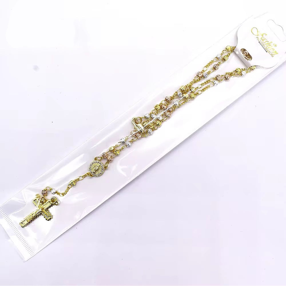 Z019 Gold Rosary Necklace Wholesale Three Colors Zircon Religious Jewelry Rosary Beaded Necklace