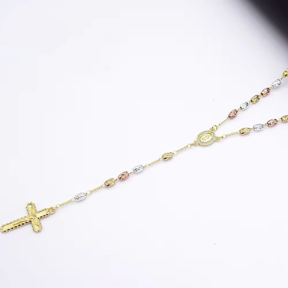 Z029 Gold Rosary Necklace Wholesale Three Colors Holy Father Rosary Beaded Zircon Virgin Mary Necklace