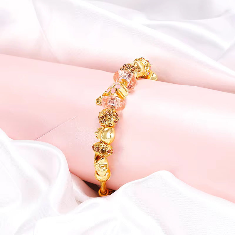 18K Gold Plated Crystal Ball Flower Charms Bracelet