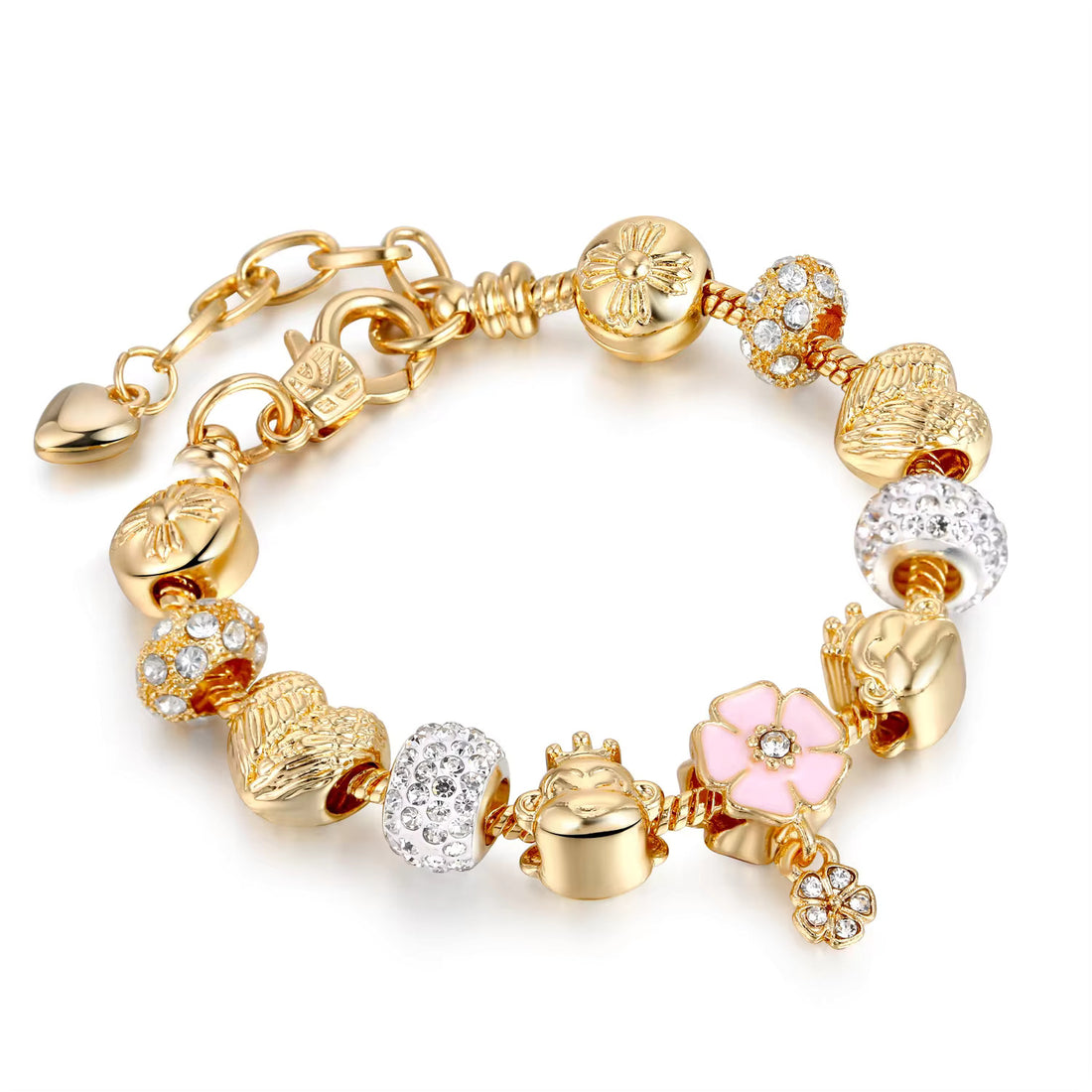 Gold Plated Beaded Crystal Charm I Love You Bracelet