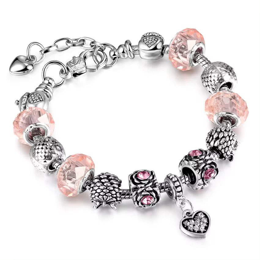 Silver Plated Heart Shape Crystal Charms Bracelets