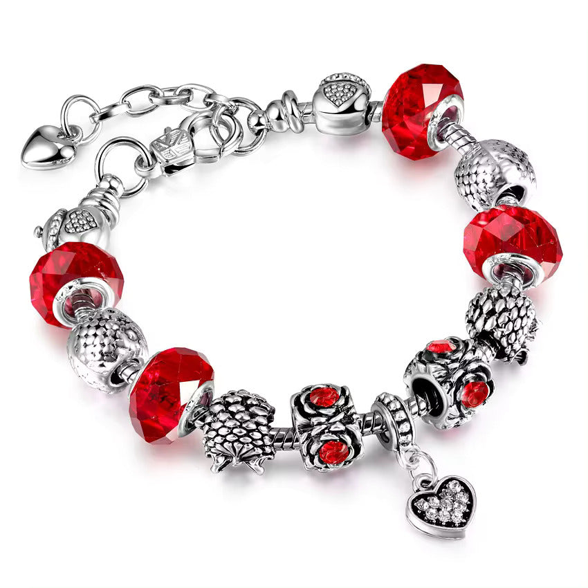 Silver Plated Heart Shape Crystal Charms Bracelets