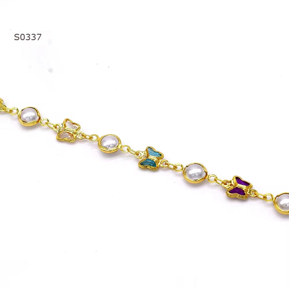 S0337 Wholesale Newly Designed Sunflowers Pearl Anklet High Quality Golden Butterfly Anklet