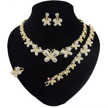 T0247 Wholesale Set Jewelry Gold 18K 4Piece Diamond Butterfly Gold Plating Jewelry 14K Jewelry Set