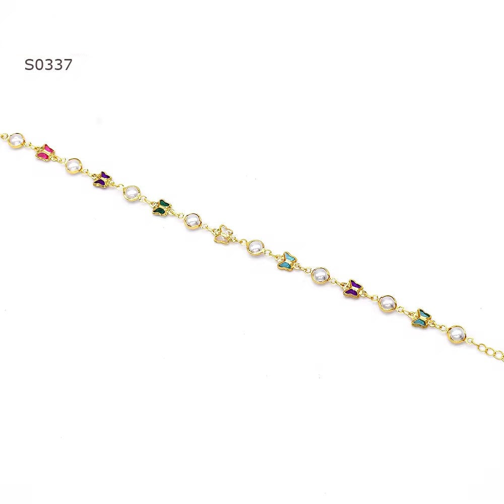 S0337 Wholesale Newly Designed Sunflowers Pearl Anklet High Quality Golden Butterfly Anklet